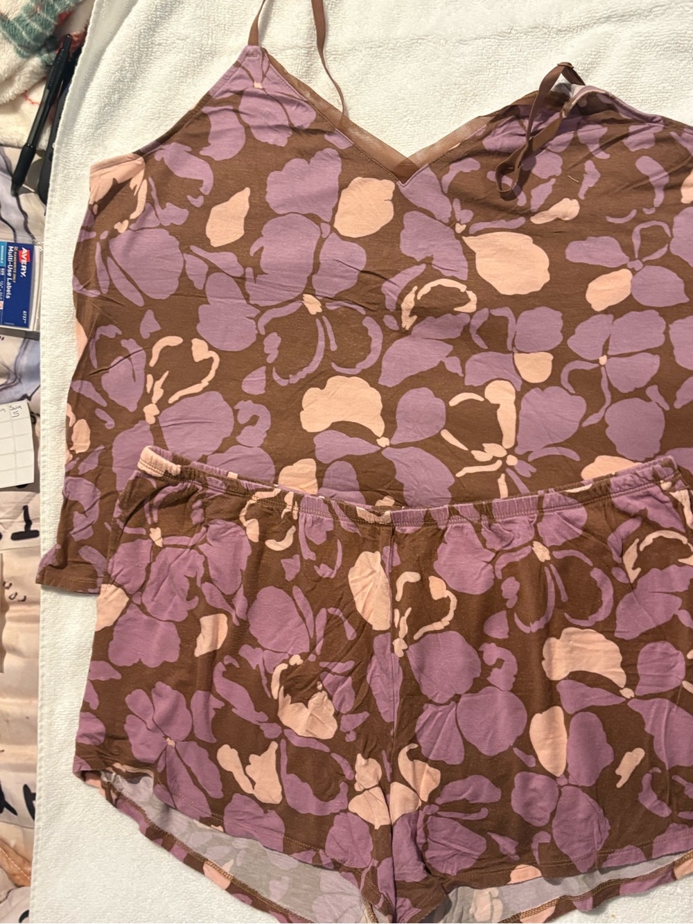 Stars Abive Brown Floral Cami Pajama Set with Lavender & Blush Blooms
